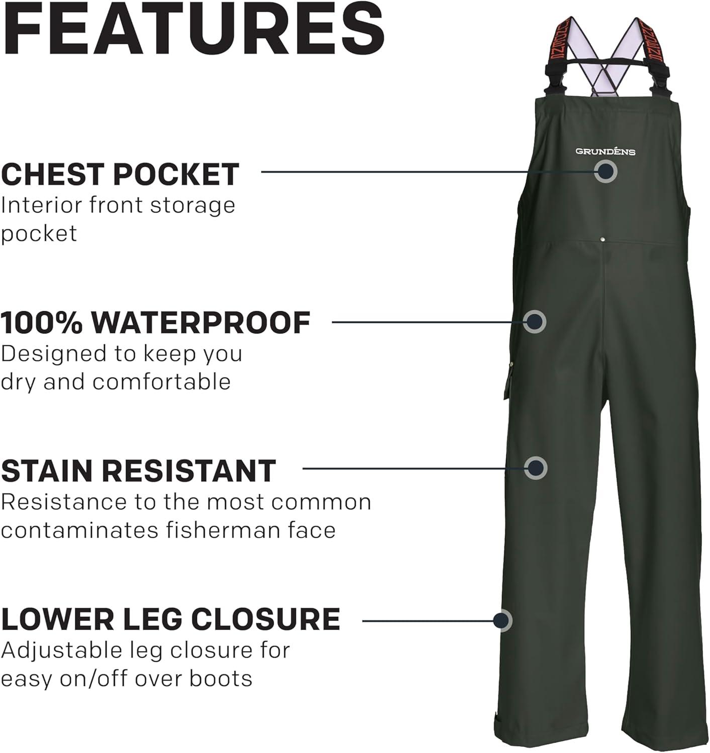 imageGrundns Mens Neptune Commercial Fishing Bib Pants Waterproof AdjustableGreen