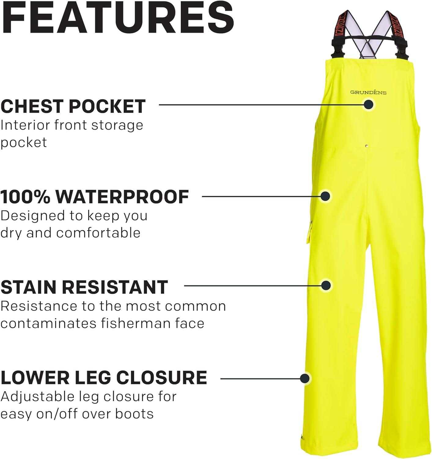 imageGrundns Mens Neptune Commercial Fishing Bib Pants Waterproof AdjustableHi Vis Yellow