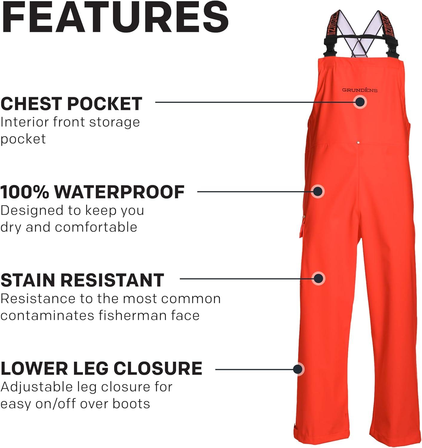 imageGrundns Mens Neptune Commercial Fishing Bib Pants Waterproof AdjustableOrange